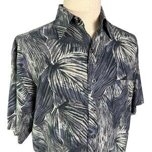 Vintage Bill Blass 100% Silk Hawaiian Shirt Sz L Short Sleeve Tropical Palm Leaf